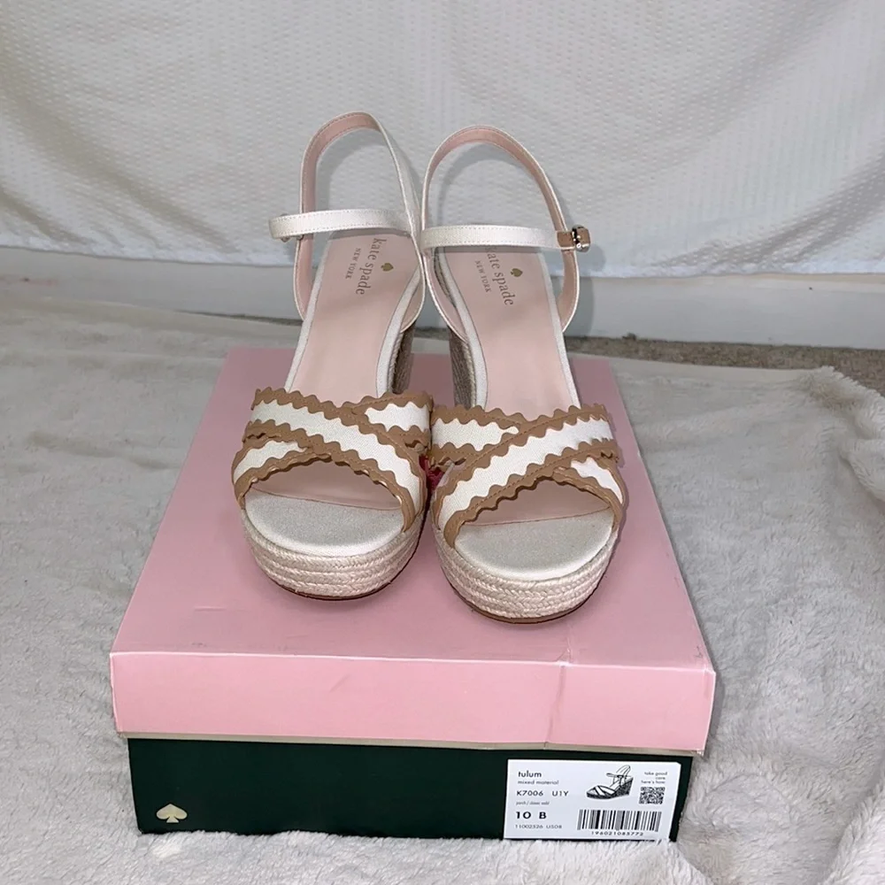 Kate Spade New York Tan Tulum Ankle Strap Wedge Heel Sandal - Size 10, NIB